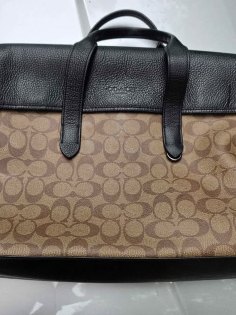 Coach Men’s Signature Canvas Briefcase in Brown and Black Leather